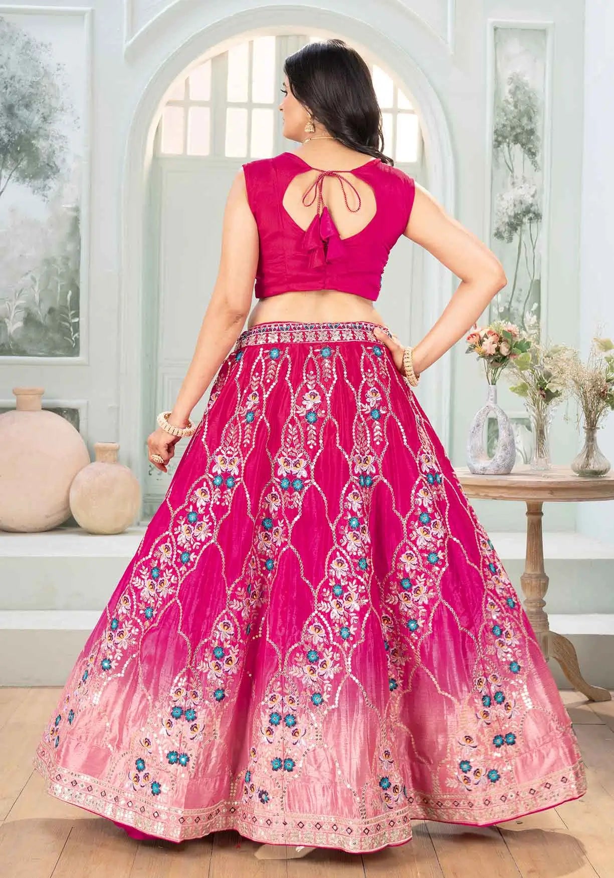 Pink Lehenga With Sequins Embroidery Work