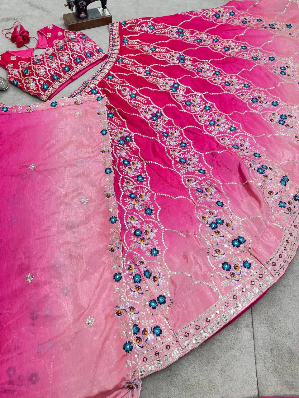 Pink Lehenga With Sequins Embroidery Work