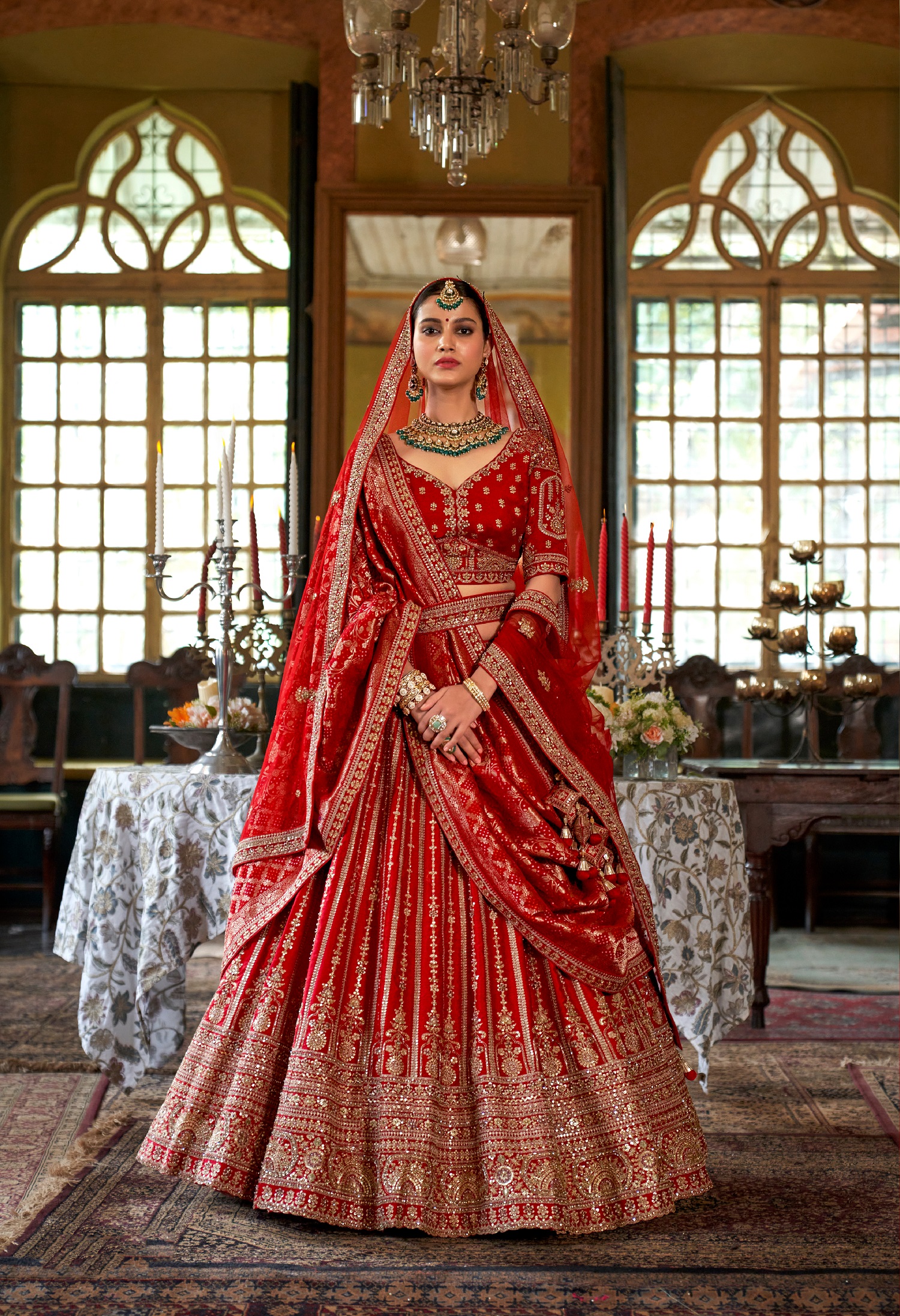 Graceful Red Bridal Lehenga with Heavy Embroidery