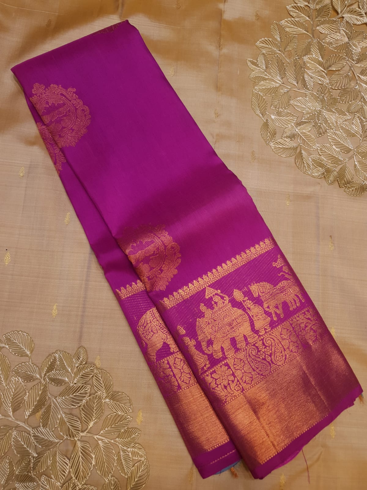 Dark Magenta Kanchipuram Handloom 2G Gold Kalyana Pallakku Silk Saree