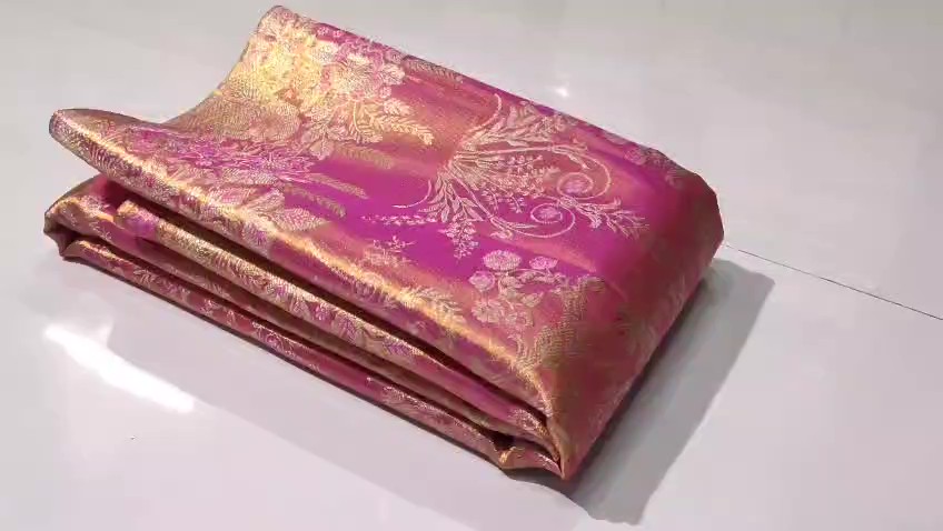 Hot Pink Kanchipuram Handloom Tissue Brocade Bridal Silk Saree
