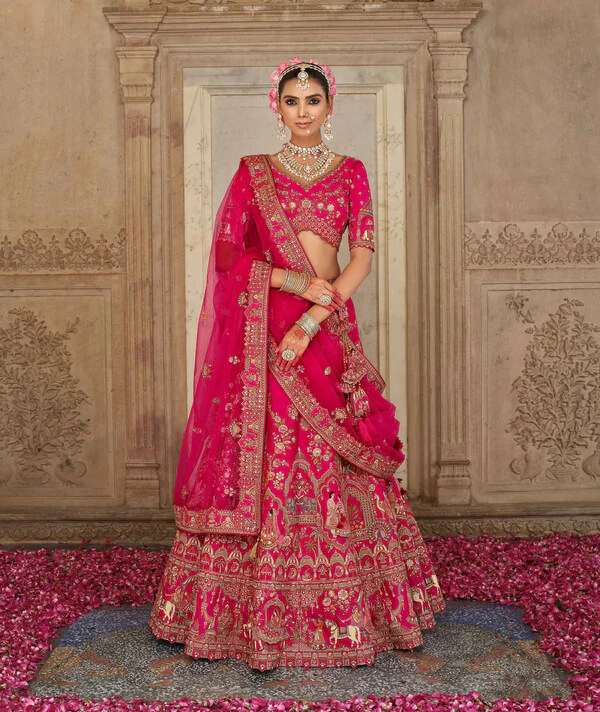 Modern Pink Bridal Lehenga with Khatli Detailing