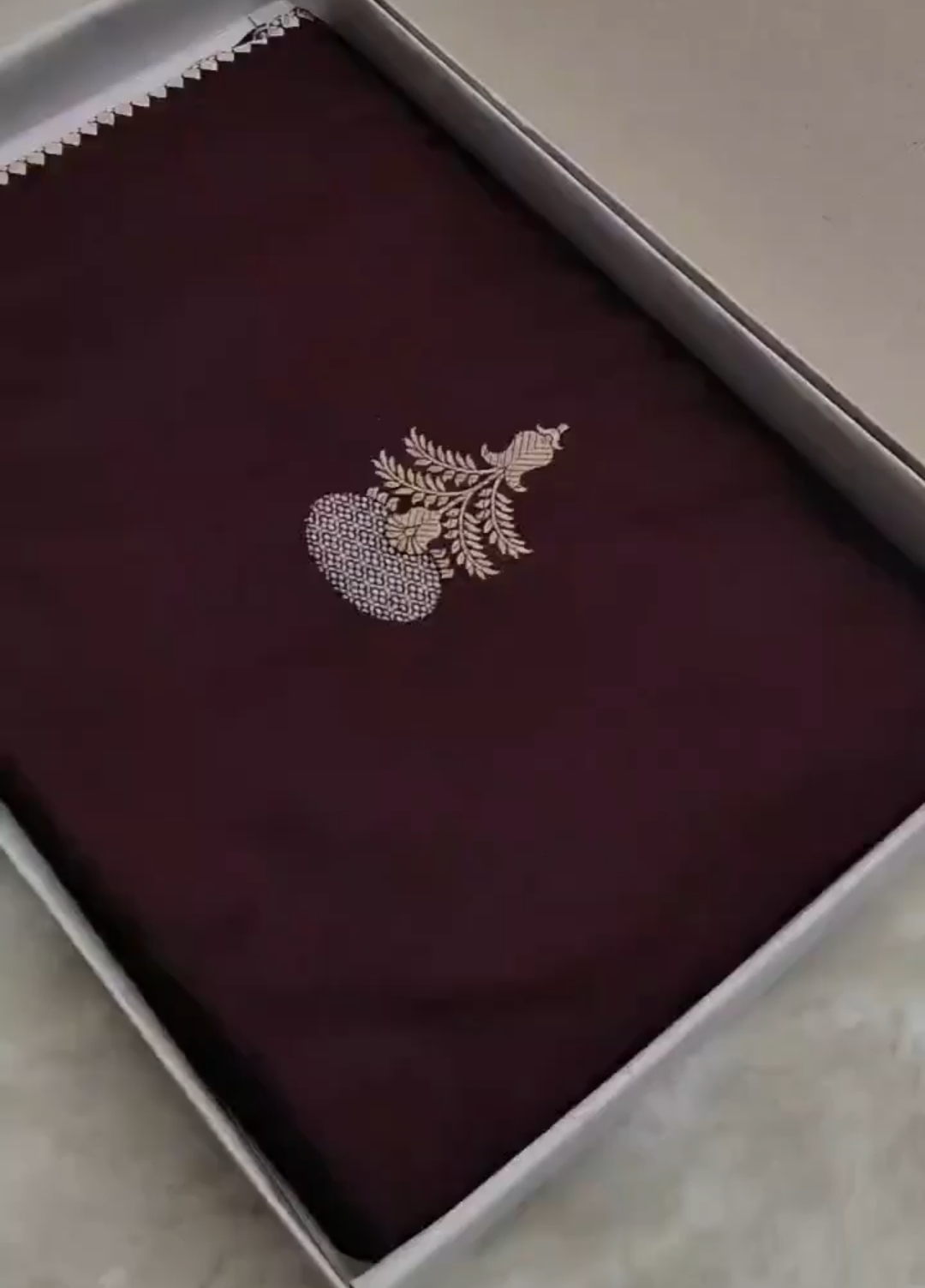 Dual Tone Wine Banarasi Handloom Katan Silk Meenakari Saree