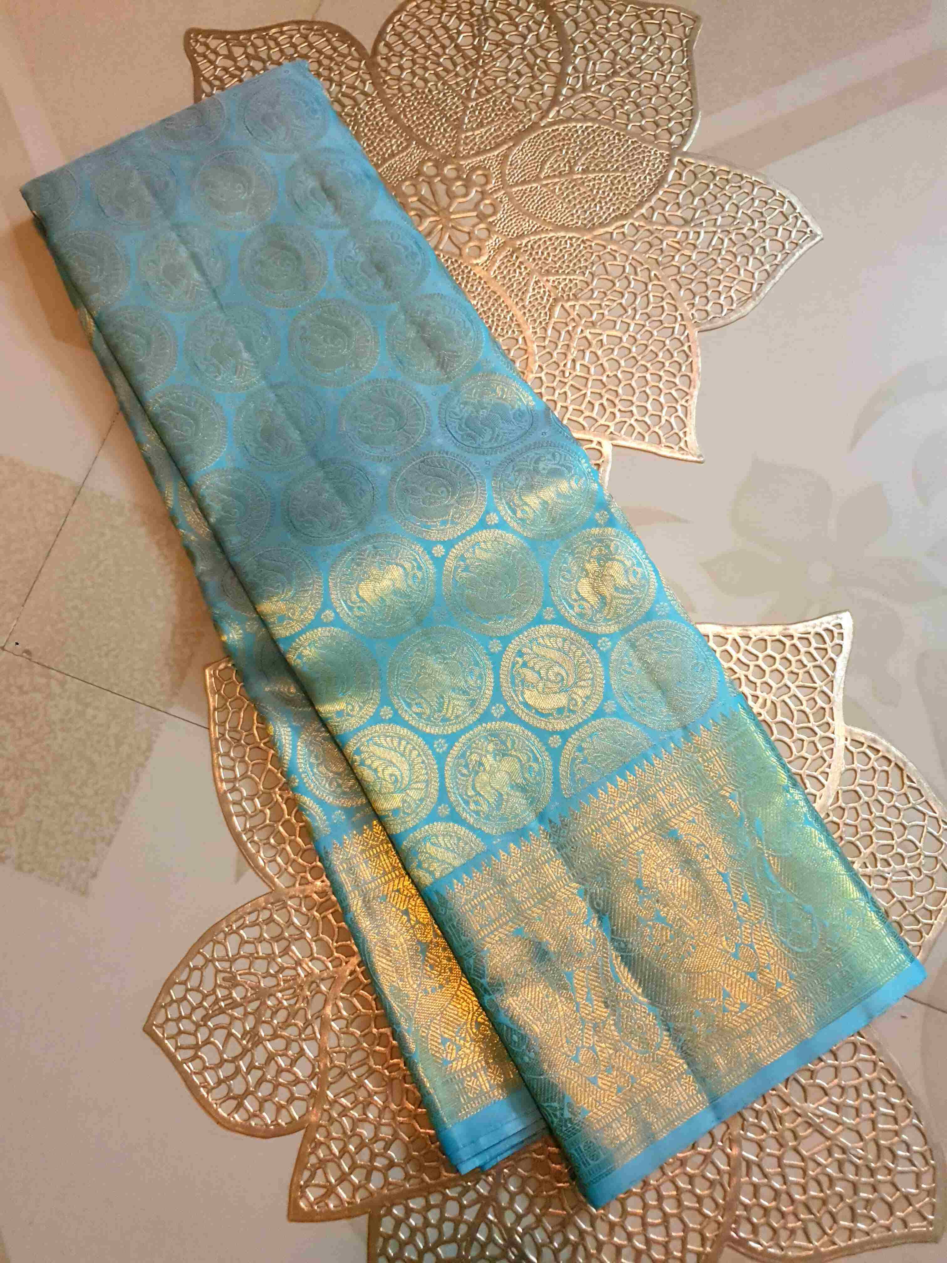Turquoise Kanchipuram Handloom 2G Gold Pattu Silk Saree