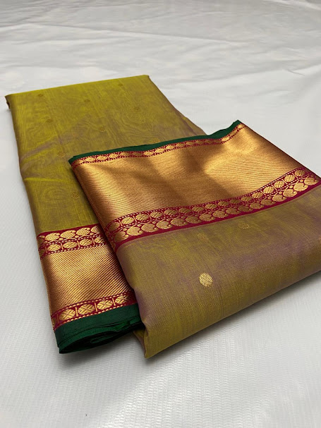 Dual Tone Bronze Chanderi Handloom Katan Silk Nakshi Saree