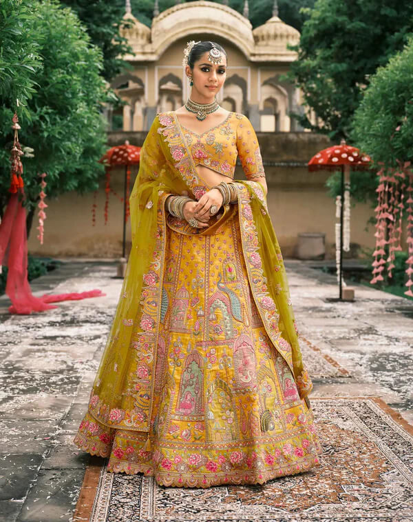 Traditional Yellow Bridal Lehenga with Designer Embroidery