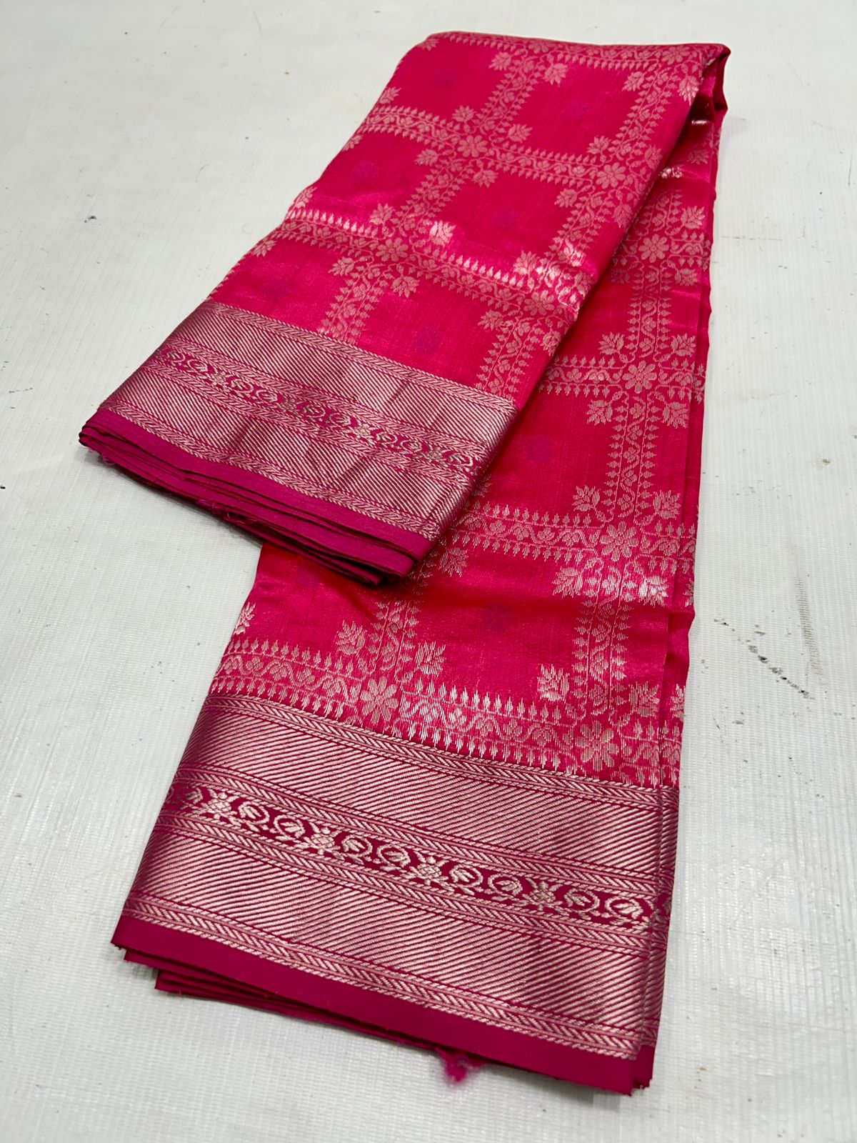 Rani Pink Chanderi Handloom Pattu Silk Saree