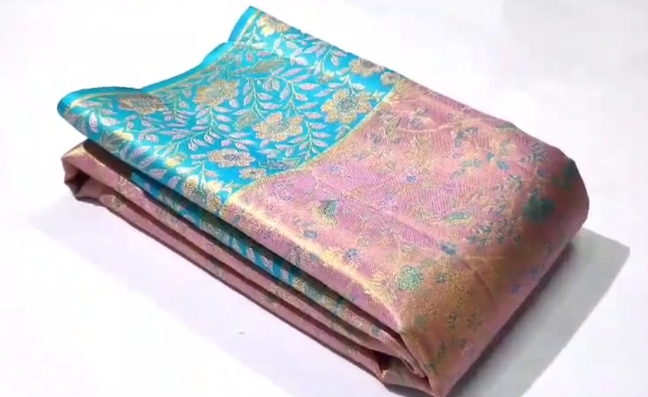 Pink Kanchipuram handloom Tissue Brocade Meenakari Silk Saree