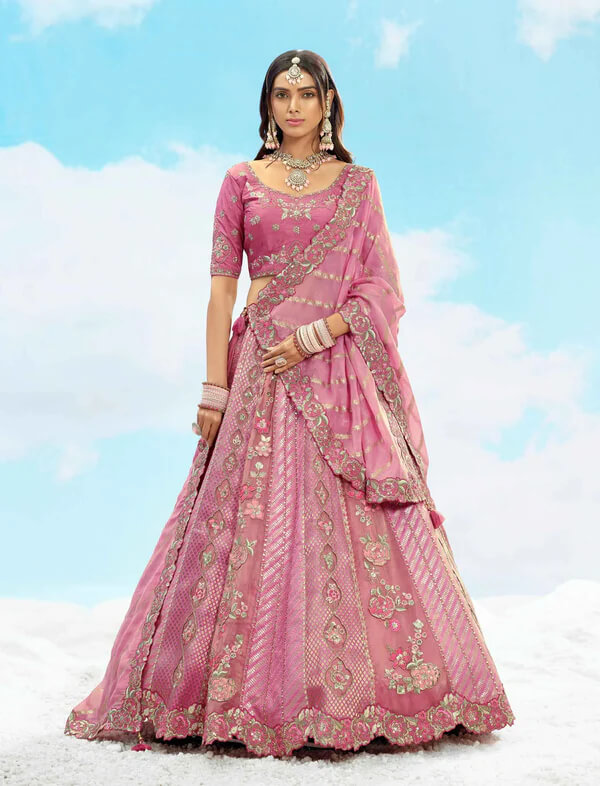 Beautiful Dull Pink Lehenga with Designer Patch Work