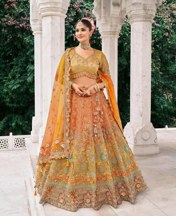 Designer Orange Bridal Lehenga for Weddings