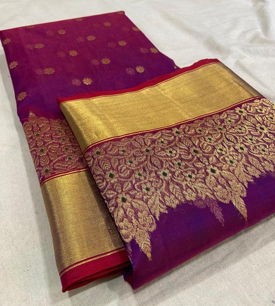 Dual Tone Purple Chanderi Handloom Katan Silk Meenakari Saree