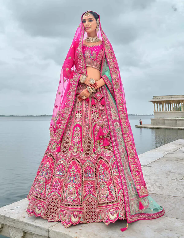 Elegant Pink Wedding Lehenga with Heavy Embroidery