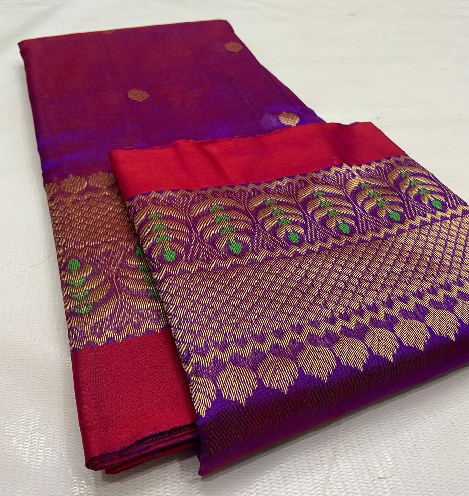 Dual Tone Purple Chanderi Handloom Pattu Silk Meenakari Handwork Saree