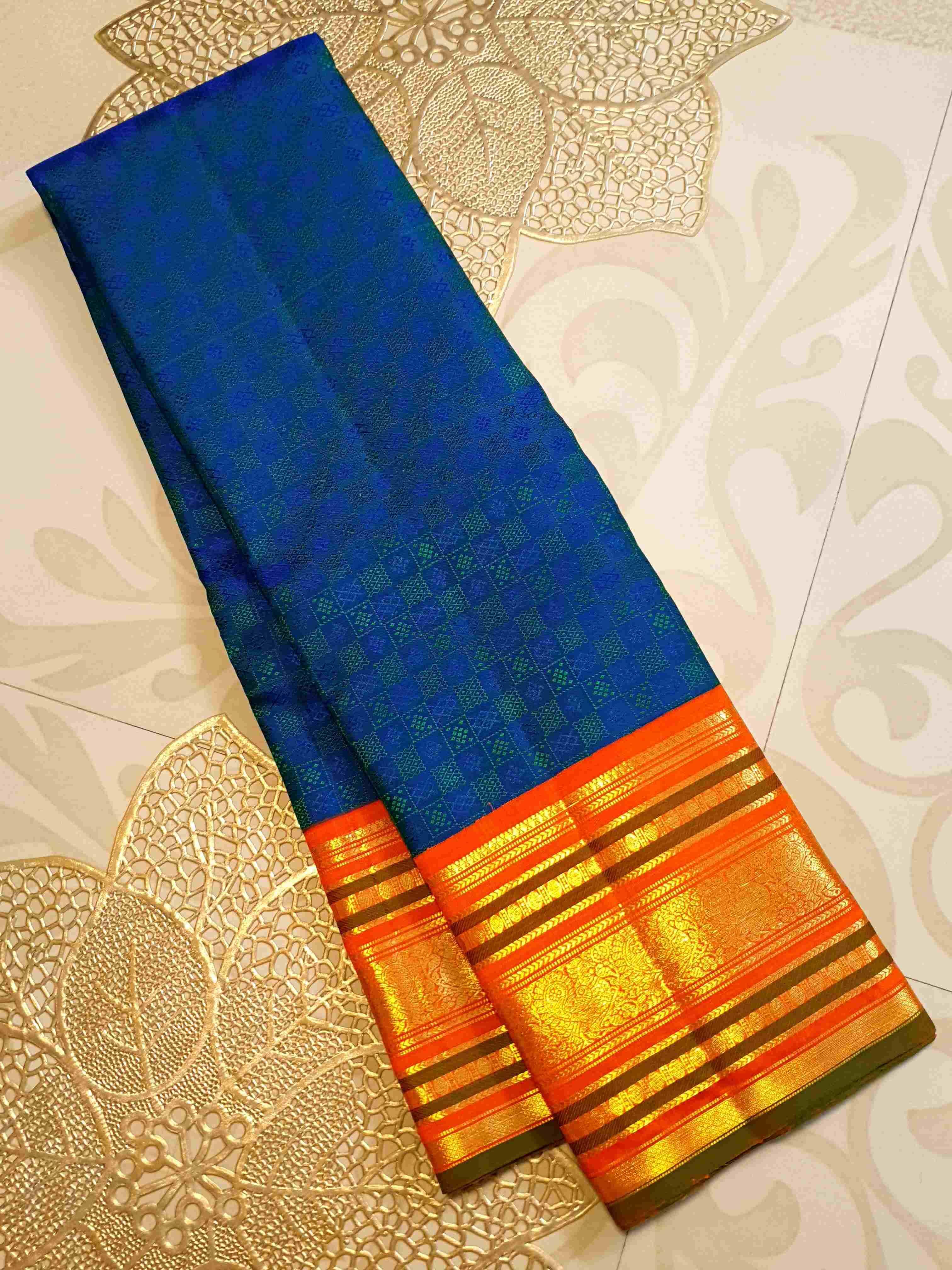 Peacock Blue Kanchipuram Handloom 2G Gold Pattu Silk Saree