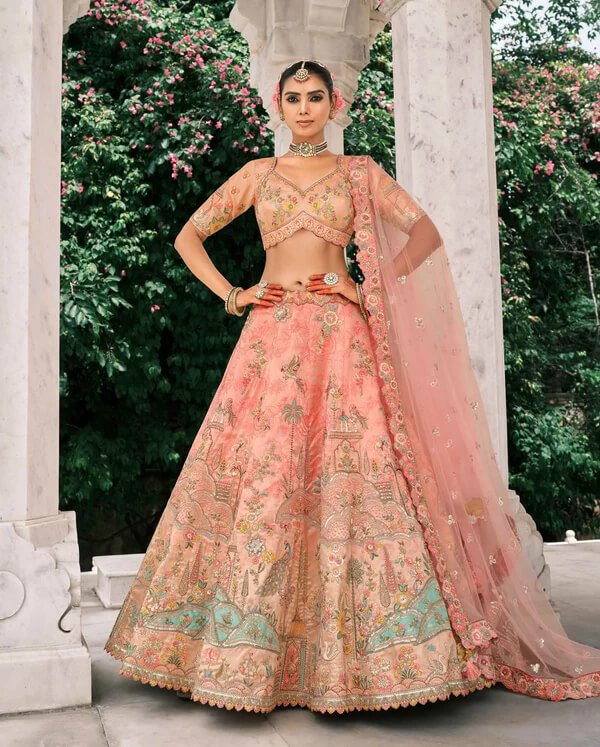 Peach Bridal Lehenga with Exquisite Designer Embroidery