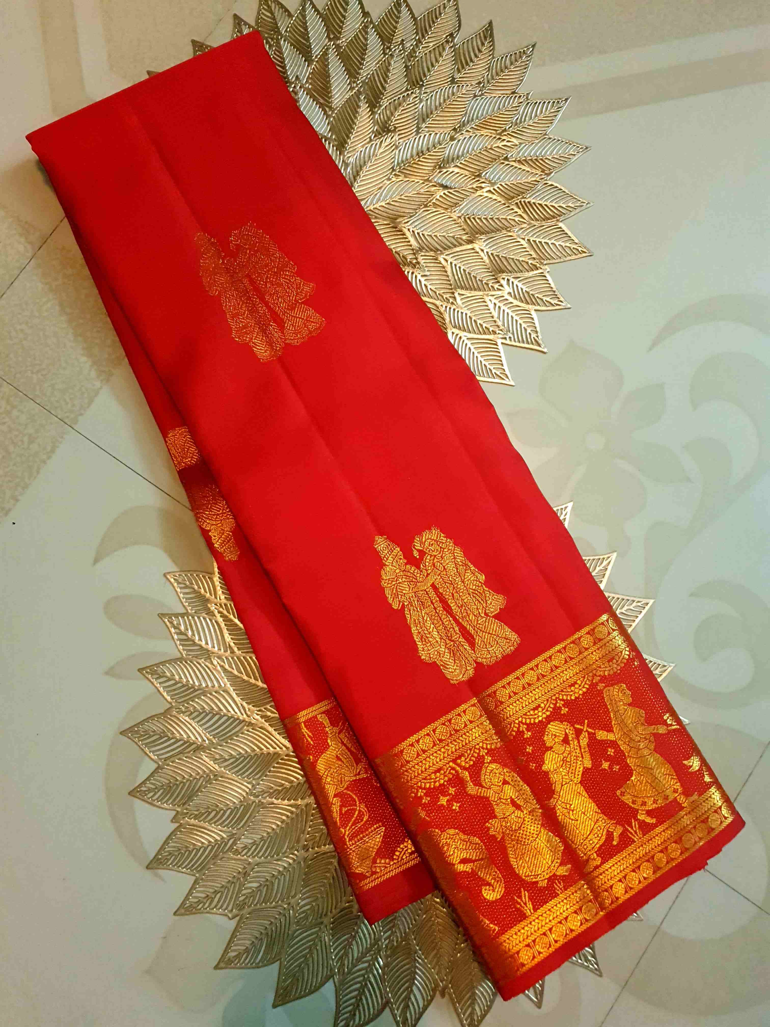 Chilly Red Kanchipuram Handloom 2G Gold Kalyana Pallakku Silk Saree