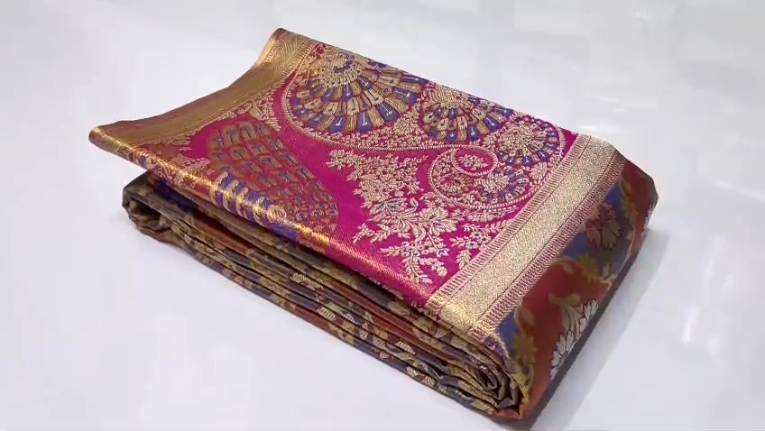 Hot Pink Kanchipuram Handloom Tissue Brocade Meenakari Silk Saree