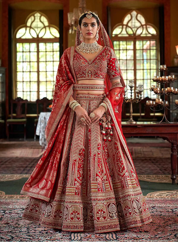 Red Bridal Silk Lehenga with Heavy Embroidery Work