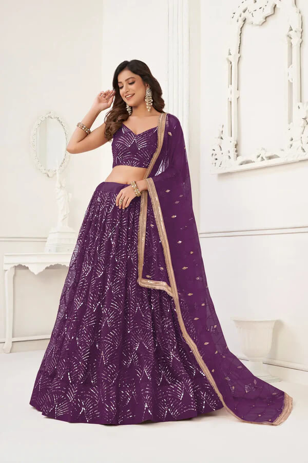 Wine Designer Embroidered Lehenga Choli