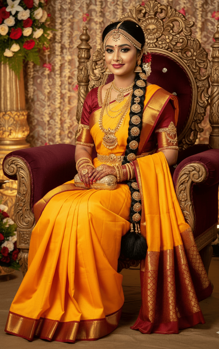 Turmeric Kanchipuram Handloom 2G Gold Vairaoosi Korvai Silk Saree