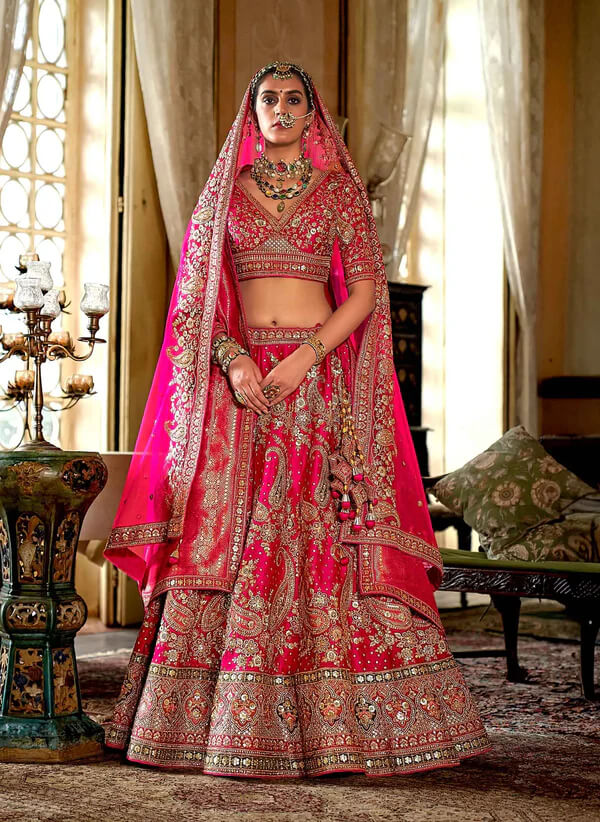 Statement Pink Lehenga with Detailed Embroidery work