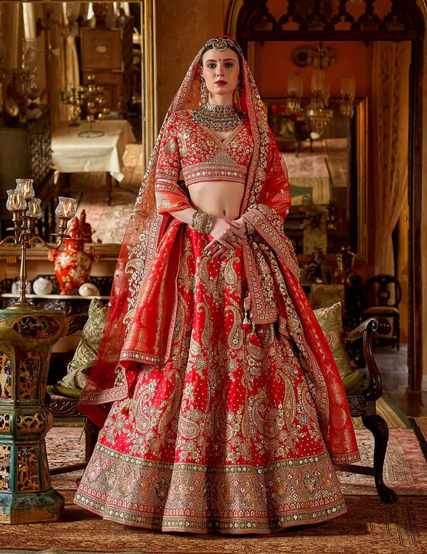 Designer Red Lehenga Choli with Pearl Embellishments