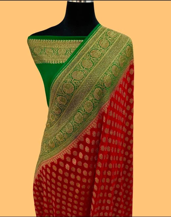 Red Banarasi Handloom Antique Zari Georgette Silk Saree