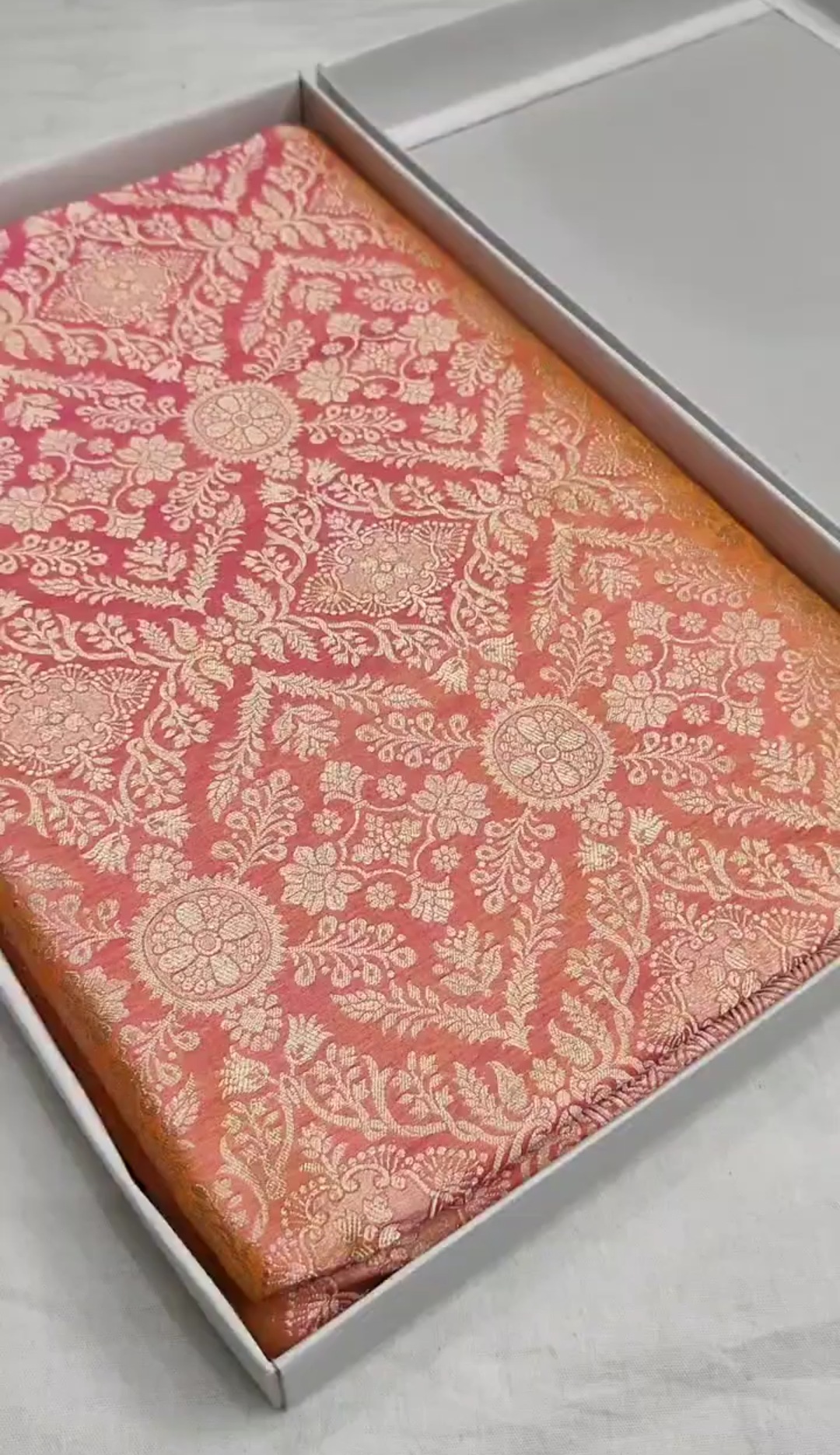 Dual Tone Peach Banarasi Handloom Katan Silk Brocade Saree