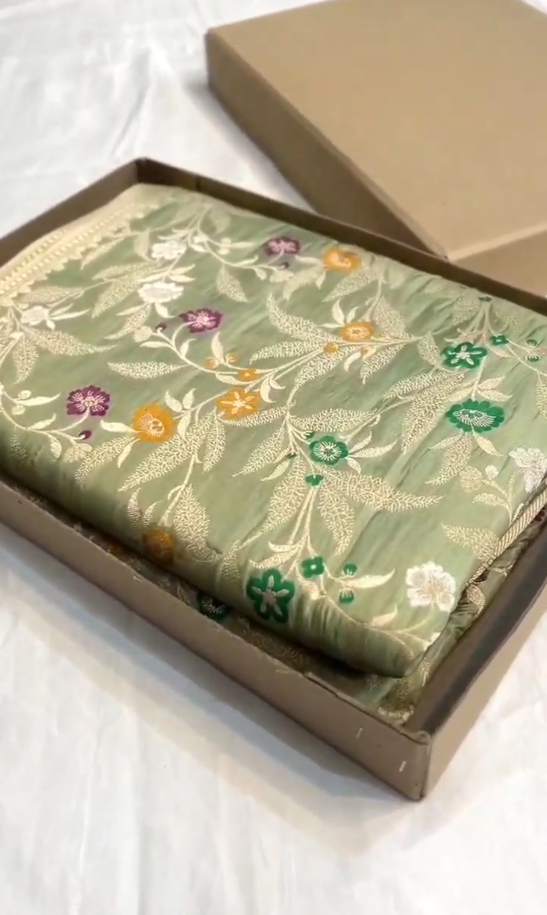 Pista Green Banarasi Handloom Katan Silk Meenakari Saree