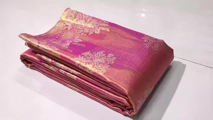 Hot Pink Kanchipuram Handloom Tissue Brocade Bridal Silk Saree