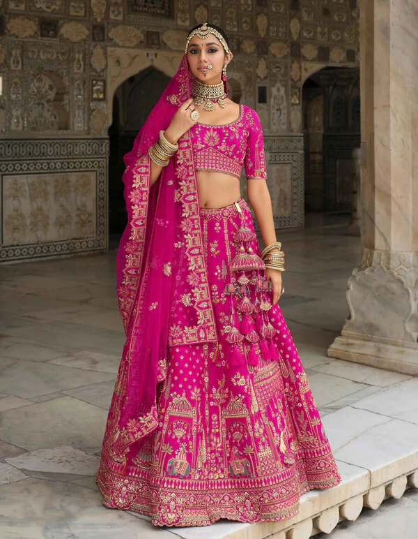 Elegant Dark Pink Lehenga for Brides with Two Dupattas