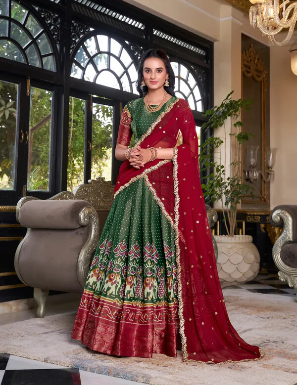 Elegant Green Kanchipuram Silk Lehenga Choli with Digital Prints & Embroidery