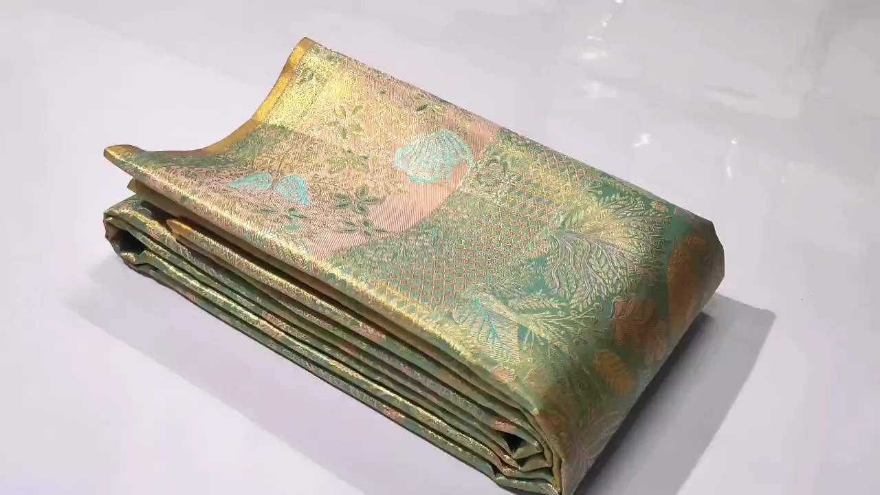 Pastel Green Kanchipuram Handloom Tissue Brocade Silk Saree