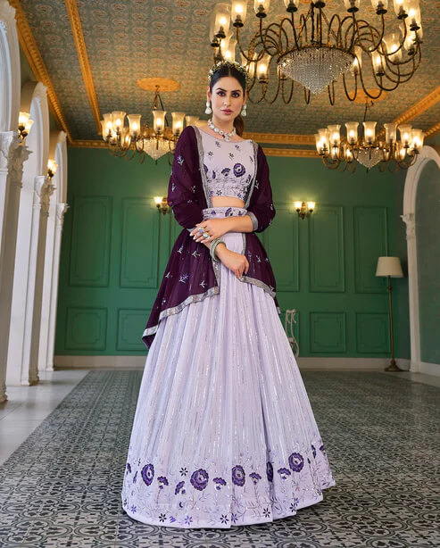 Lavender Georgette Lehenga Choli with Thread & Sequence Work
