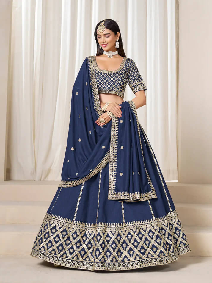 Navy Blue Art Silk Embroidered Lehenga Choli