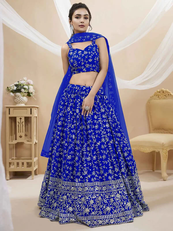 Royal Blue Georgette Lehenga with Zari & Sequins