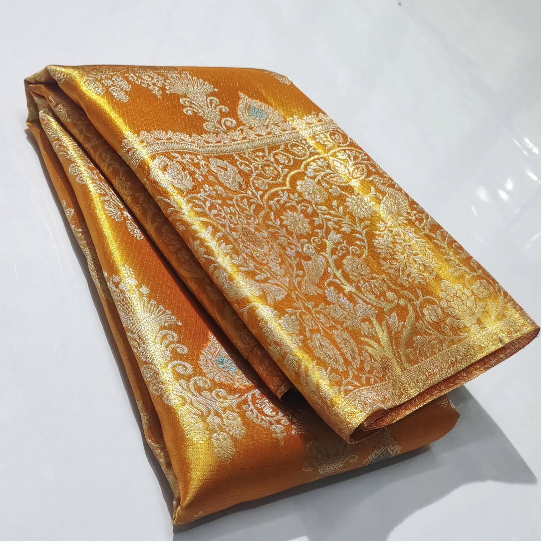 Orange Kanchipuram Handloom Tissue Brocade 1G Gold Bridal Saree