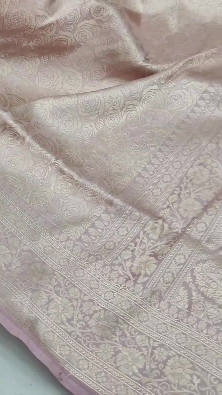Pinkish Beige Banarasi Handloom Katan Silk Brocade Saree