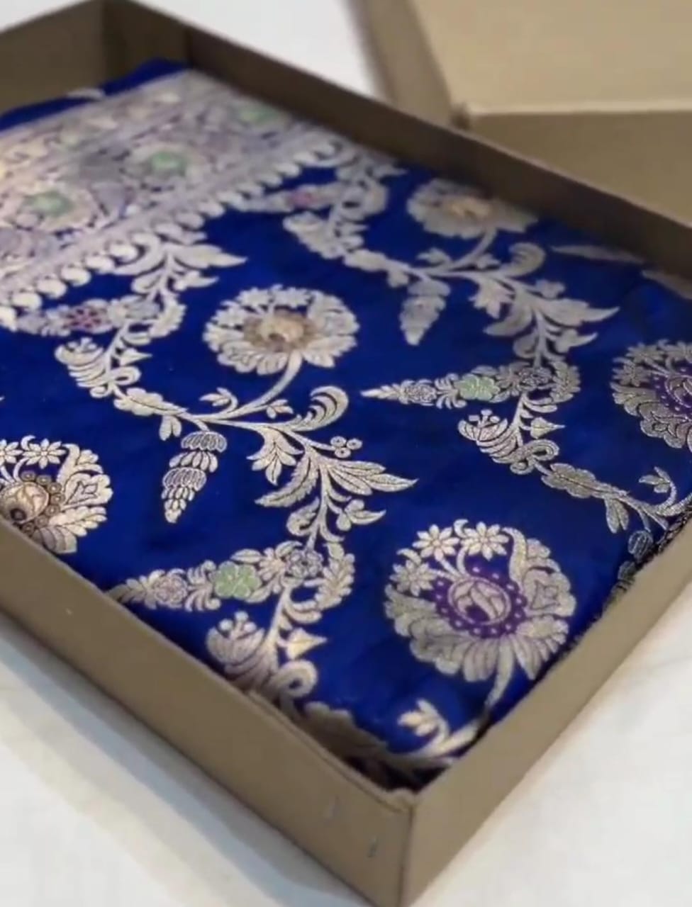 Dual Tone Royal Blue Banarasi Handloom Katan Silk Meenakari Saree