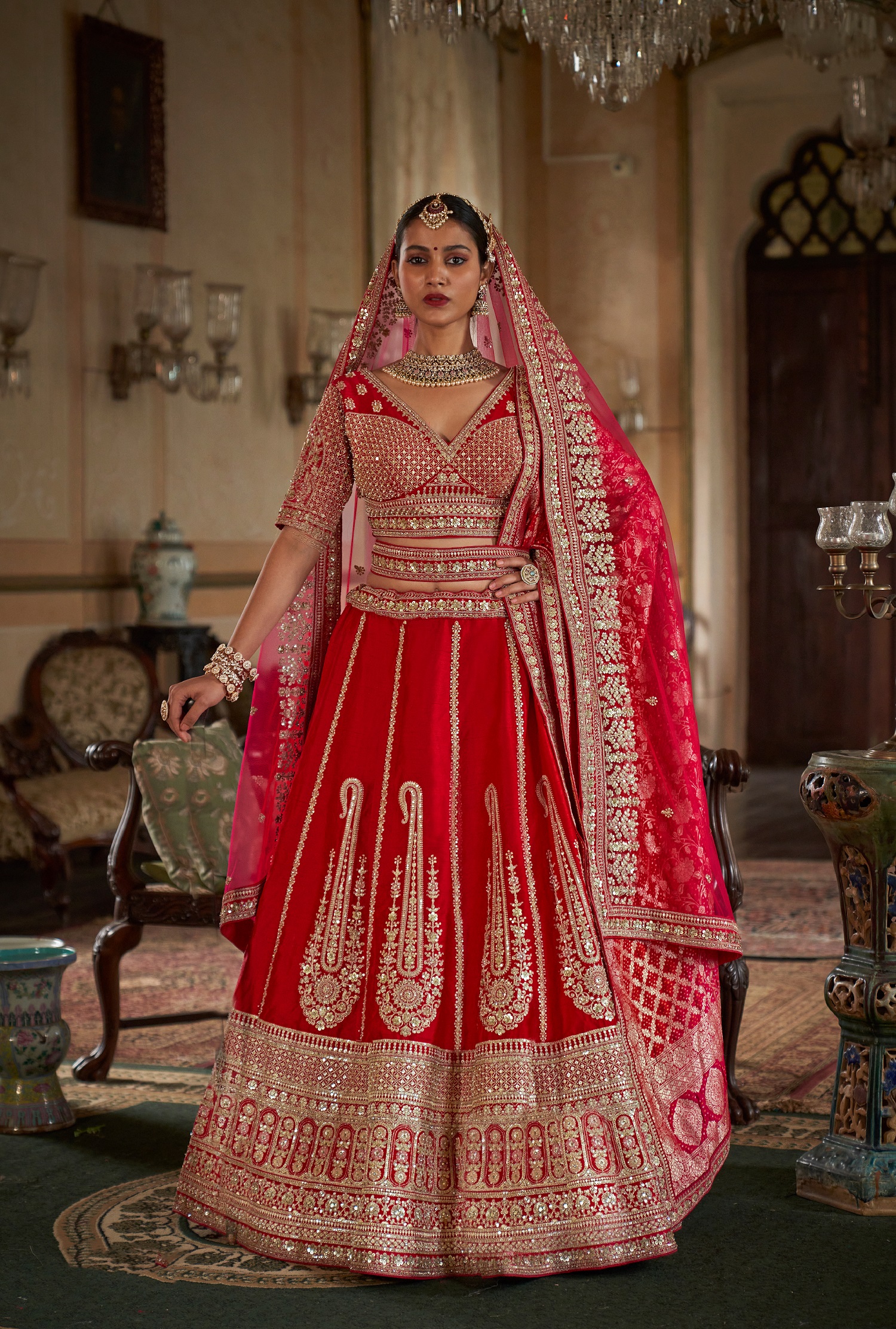 Radiant Red Bridal Lehenga Choli with Rich Embroidered Work