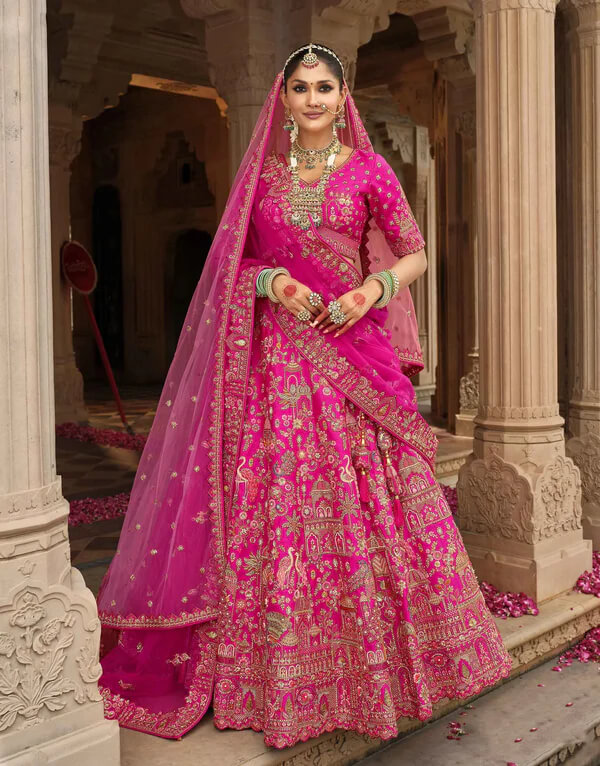 Designer Pink Wedding Lehenga with Heavy Khatli Work