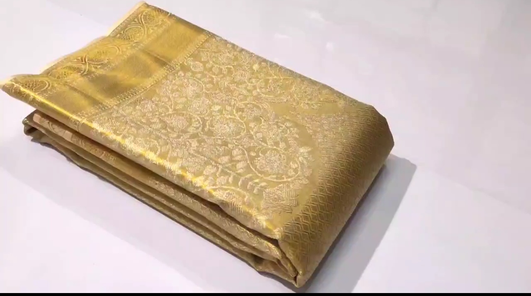 Gold Kanchipuram Handloom Tissue Brocade Silk Saree