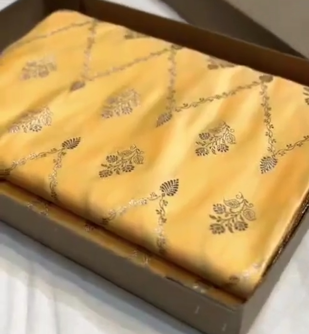 Lemon Yellow Banarasi Satin Katan Silk Saree