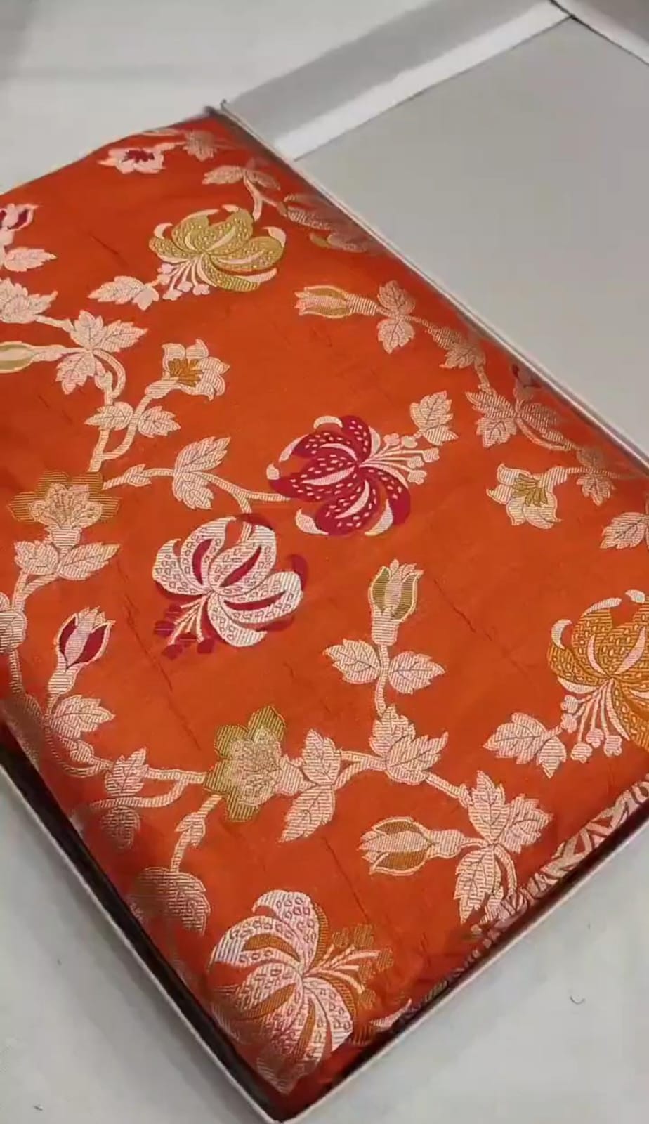Dual Tone Orange Banarasi Handloom Katan Silk Meenakari Saree