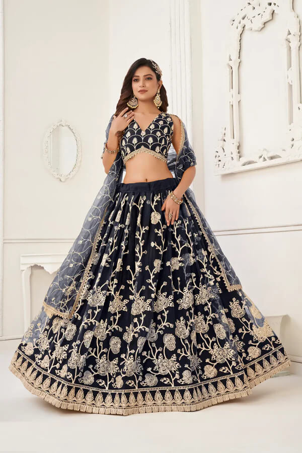 Elegant Black Sequin and  Thread Lehenga Choli