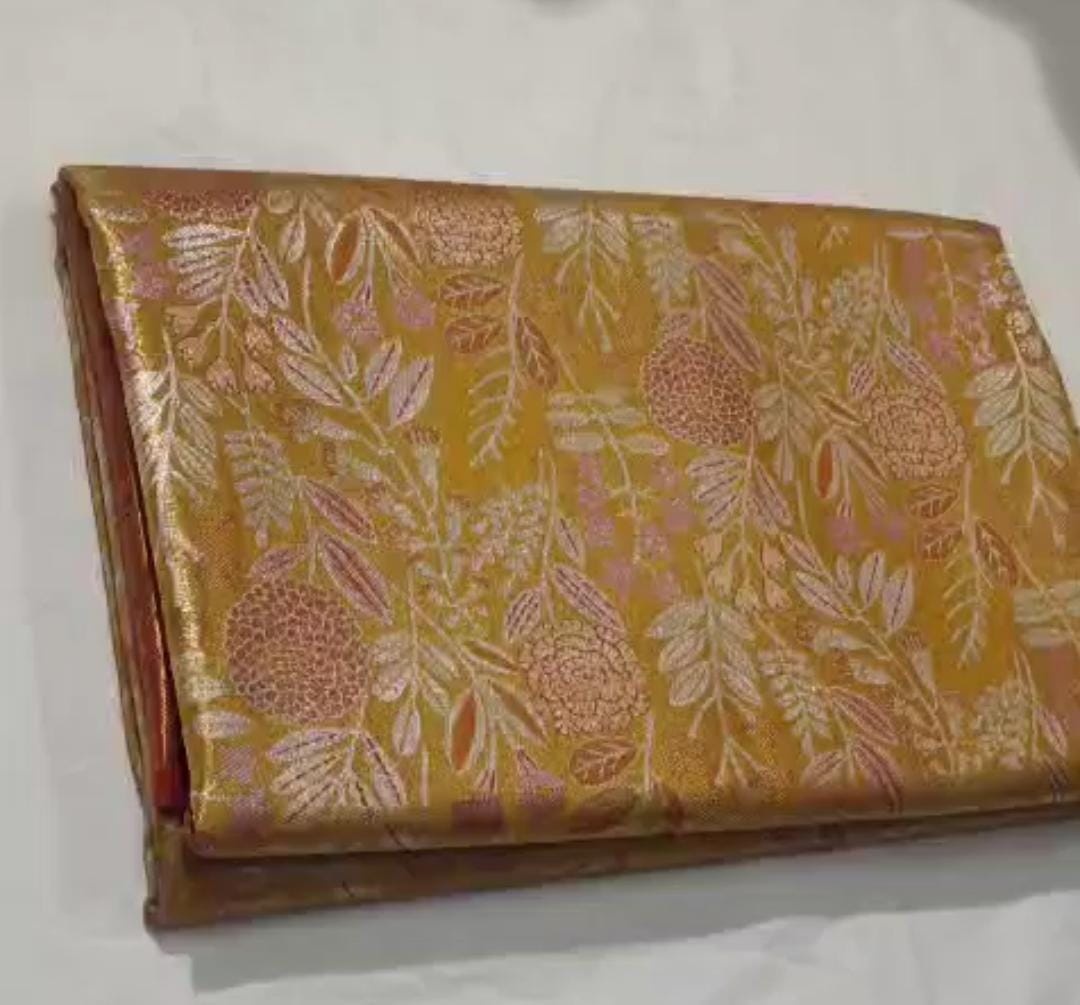 Mustard Semi Kanchipuram Tissue Silk Meenakari Saree