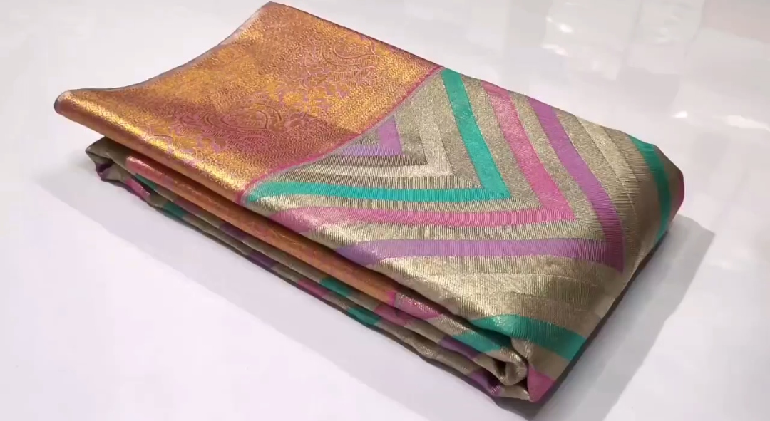 Multi Colour Kanchipuram Handloom Tissue Brocade Silk Saree