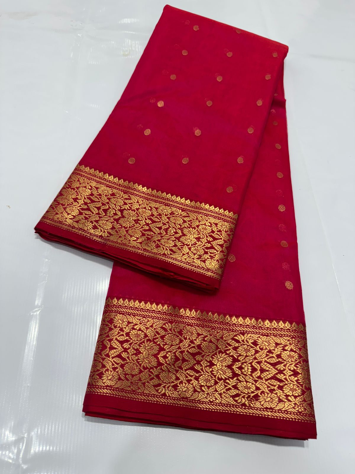 Red Chanderi Handloom Katan Silk Saree