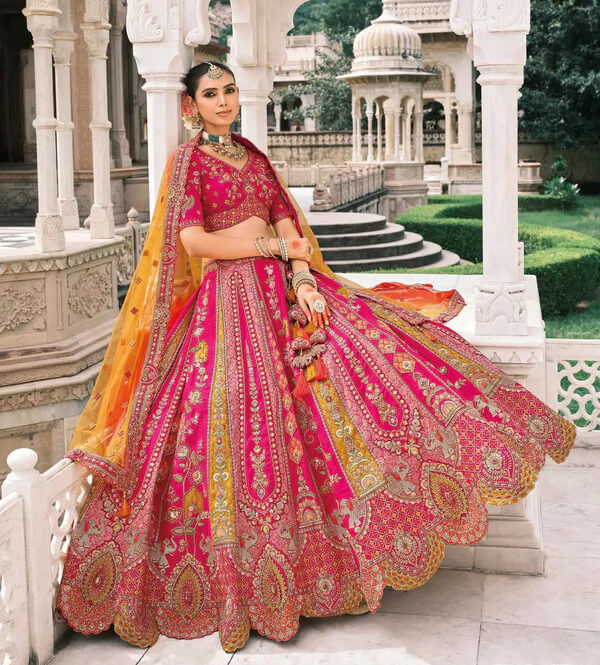 Elegant Pink Bridal Lehenga with Designer Work