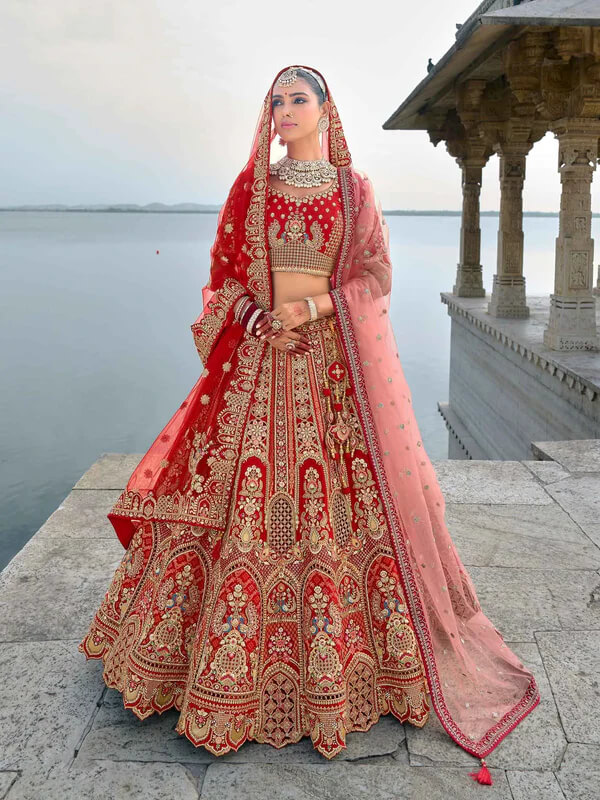 Red Designer Lehenga for Bride with Two Dupatta